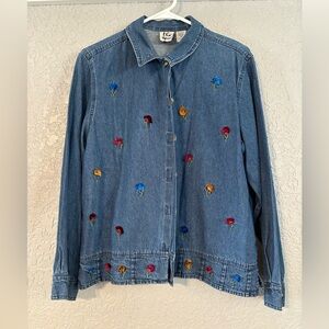 Vintage ‘90s Lemon Grass Sport Denim Shacket with Floral Embroidery